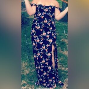 Ambiance Black Maxi Dress with Floral Design